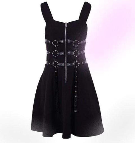 Gothic Vintage Retro Metal Chain Zipper Dress