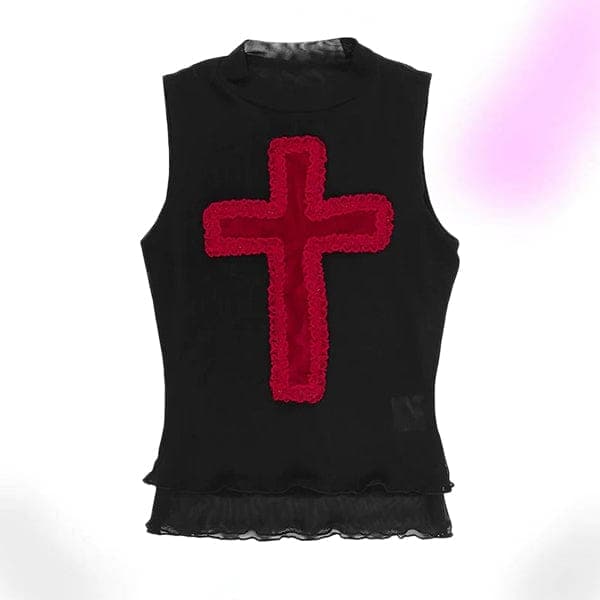 Lisha Lace Cross Sleeveless Top