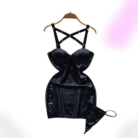 Dominatrix Dreams Lingerie Leather-Look Bodycon Night Dress