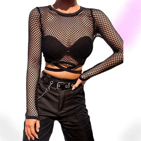 Aliyah Fishnet Criss Cross Crop Top