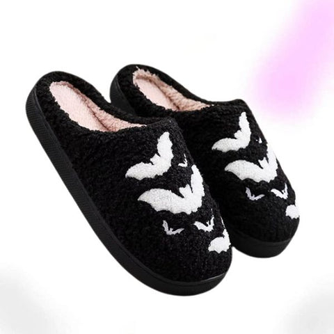 Spooky Bat Pattern Plush House Slippers