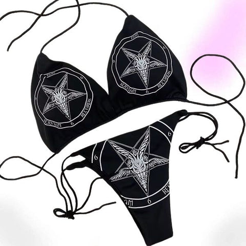 Wonder Gothic Lace-Up Thong Bikini Set