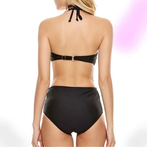 Gothic Pearly Shell Halter Bikini Set – High-Waist Two-Piece Swimwear