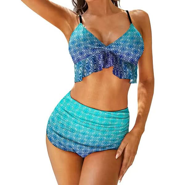 Midnight Dip Two Tone High Waist Bikini Set