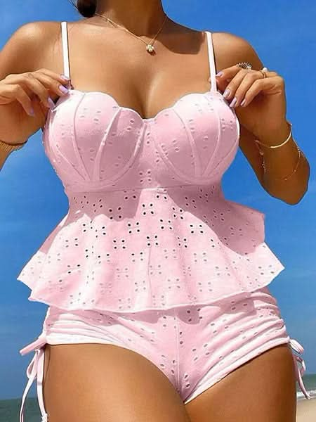  Eyelet Embrace High-Waist Tankini Set