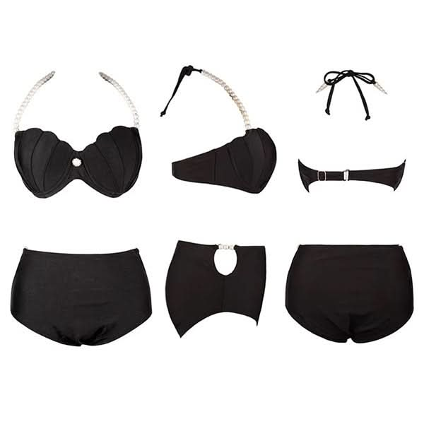 Gothic Pearly Shell Halter Bikini Set – High-Waist Two-Piece Swimwear