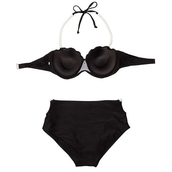 Gothic Pearly Shell Halter Bikini Set – High-Waist Two-Piece Swimwear