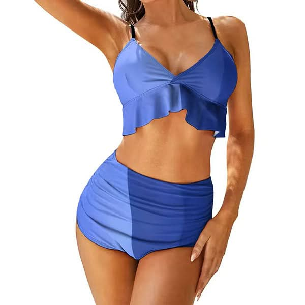 Midnight Dip Two Tone High Waist Bikini Set