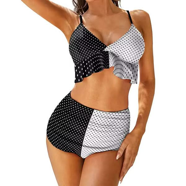 Midnight Dip Two Tone High Waist Bikini Set