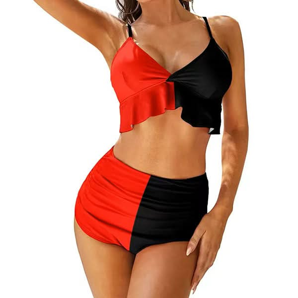 Midnight Dip Two Tone High Waist Bikini Set