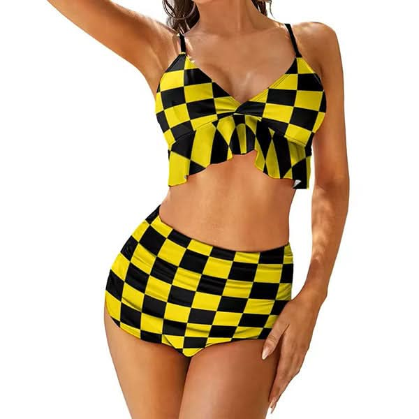 Midnight Dip Two Tone High Waist Bikini Set