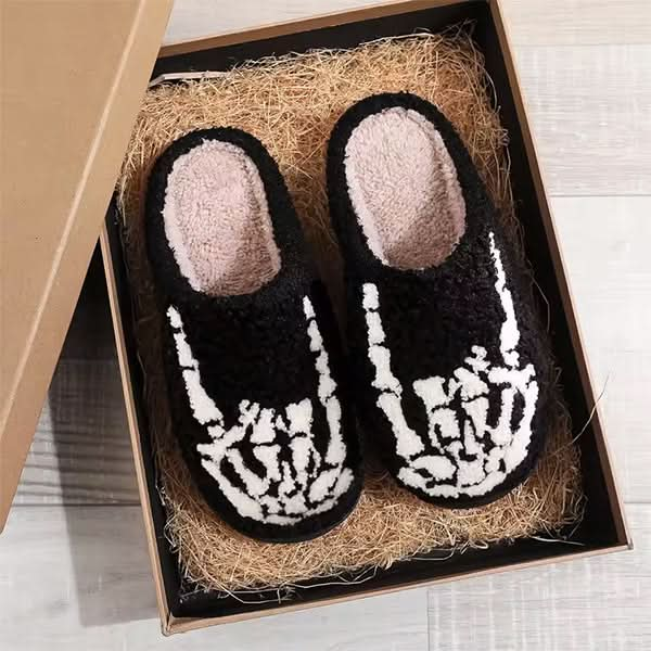 Skull Finger Embroidery Slippers