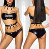 Seductive Gothic Faux Leather Lingerie Set – Strappy Panty & Bra with Choker Harness