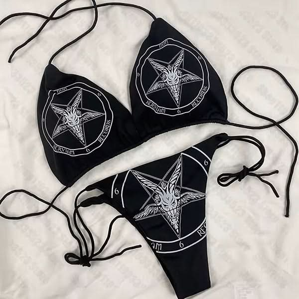 Wonder Gothic Lace-Up Thong Bikini Set