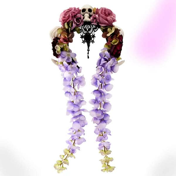 Skull FLower Veil Headband