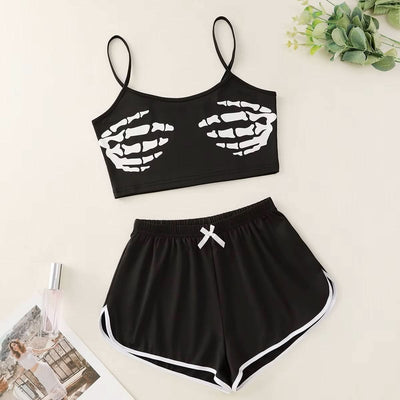 Skeleton's Grip Sleepwear – Stylish Sleeveless Top & Shorts Set