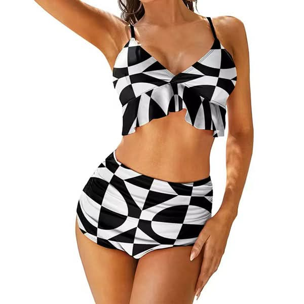 Midnight Dip Two Tone High Waist Bikini Set