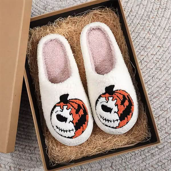 Halloween Pumpkin Embroidery Slippers