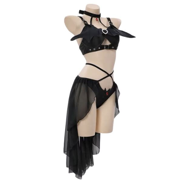 Dark Elegant Bat Bikini Set – Winged Top with Sheer Bottom