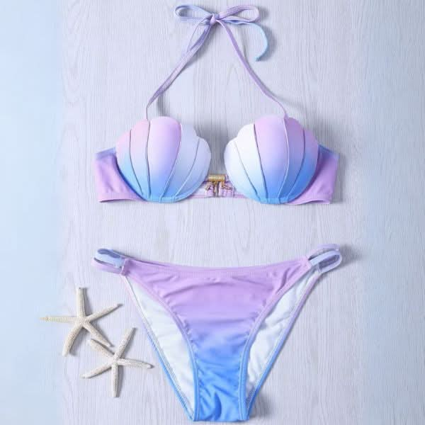 Elegant Pearly Shell Bikini Set –Mid-Waist Two-Piece Swimwear