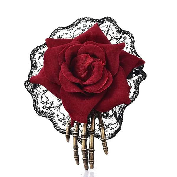 Midnight Rose Skeleton Hair Clip