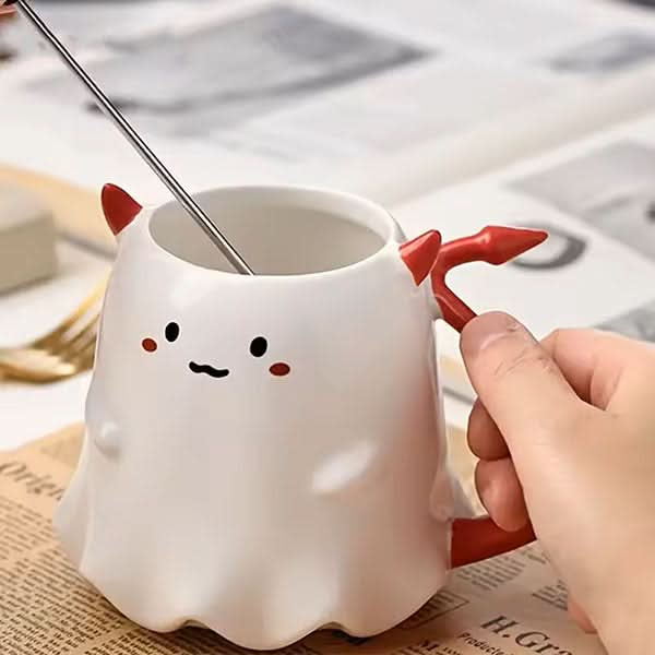 Adorable Halloween Devil Ghost Mugs with Lids & Spoons