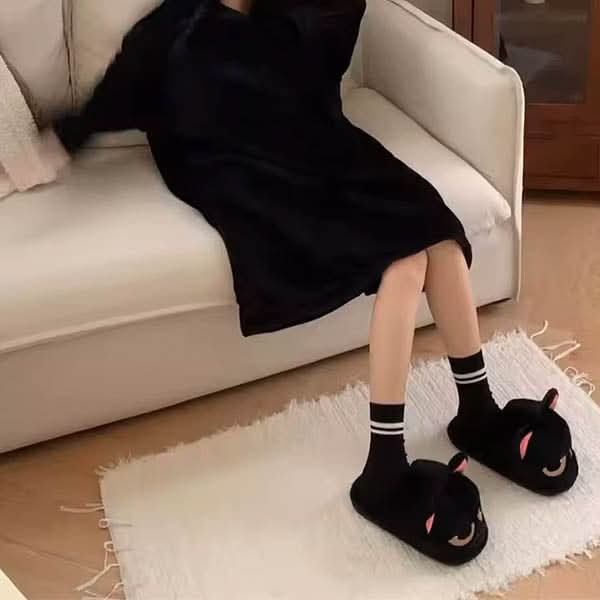 Cute Black Cat Slippers