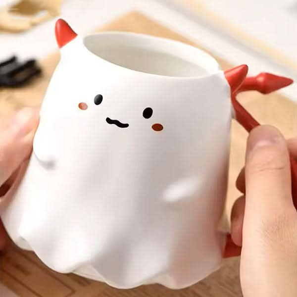 Adorable Halloween Devil Ghost Mugs with Lids & Spoons