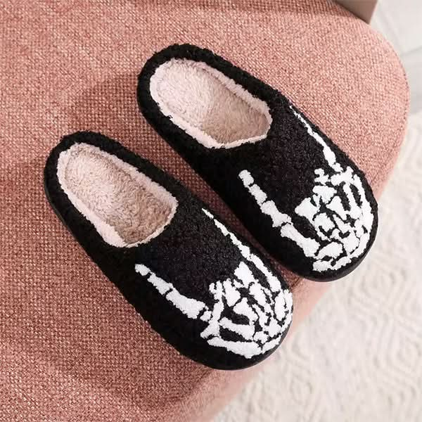 Skull Finger Embroidery Slippers