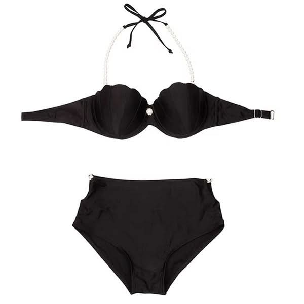 Gothic Pearly Shell Halter Bikini Set – High-Waist Two-Piece Swimwear