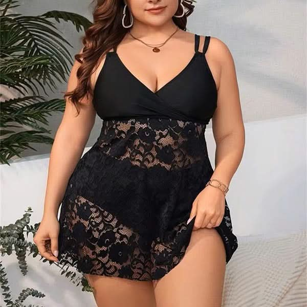 Confident Curves Lace Tankini Swimsuit