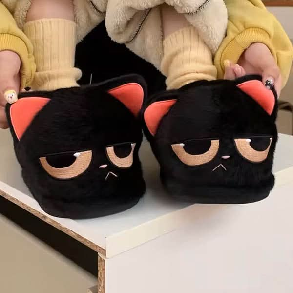 Cute Black Cat Slippers