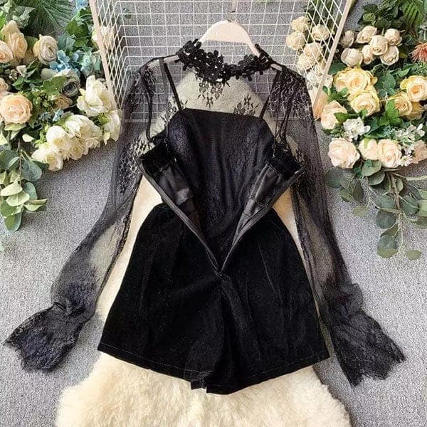 Carmela Mesh Velvet Romper