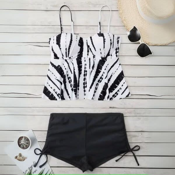 Retro Chic High-Waist Tankini Set with Shorts