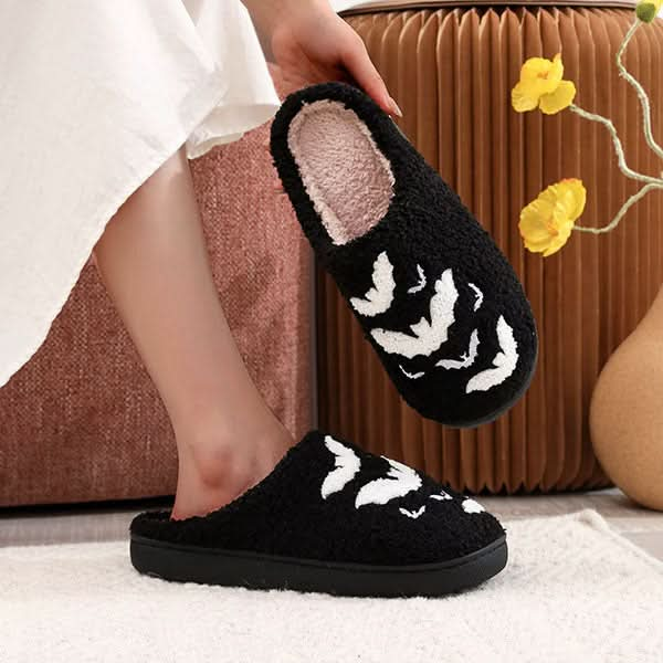 Spooky Bat Pattern Plush House Slippers