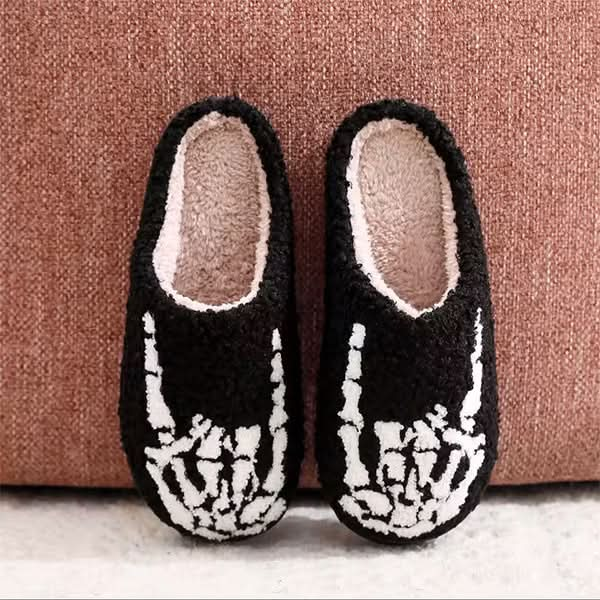 Skull Finger Embroidery Slippers