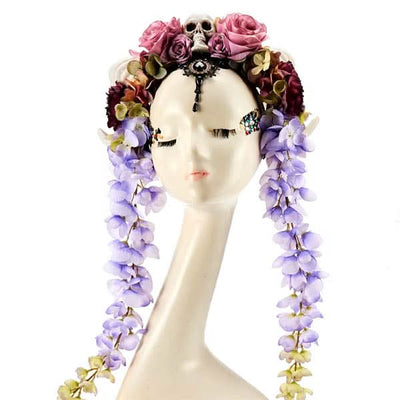 Skull FLower Veil Headband