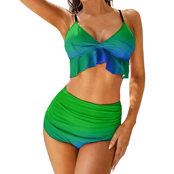 Midnight Dip Two Tone High Waist Bikini Set