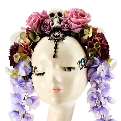 Skull FLower Veil Headband