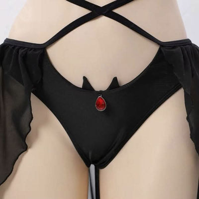 Dark Elegant Bat Bikini Set – Winged Top with Sheer Bottom