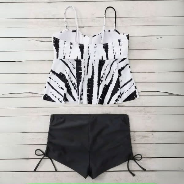 Retro Chic High-Waist Tankini Set with Shorts