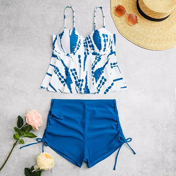 Retro Chic High-Waist Tankini Set with Shorts