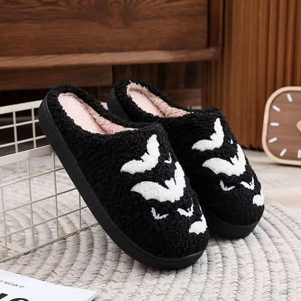 Spooky Bat Pattern Plush House Slippers