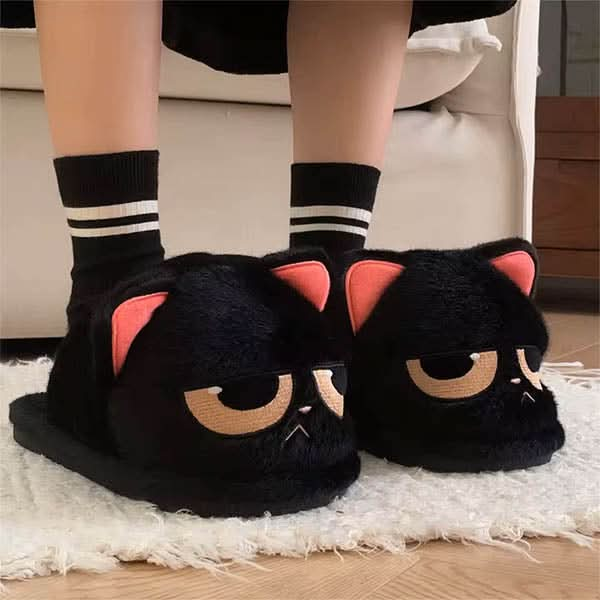 Cute Black Cat Slippers