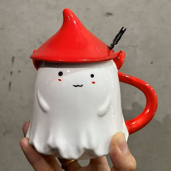 Adorable Halloween Devil Ghost Mugs with Lids & Spoons