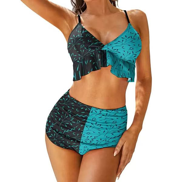 Midnight Dip Two Tone High Waist Bikini Set