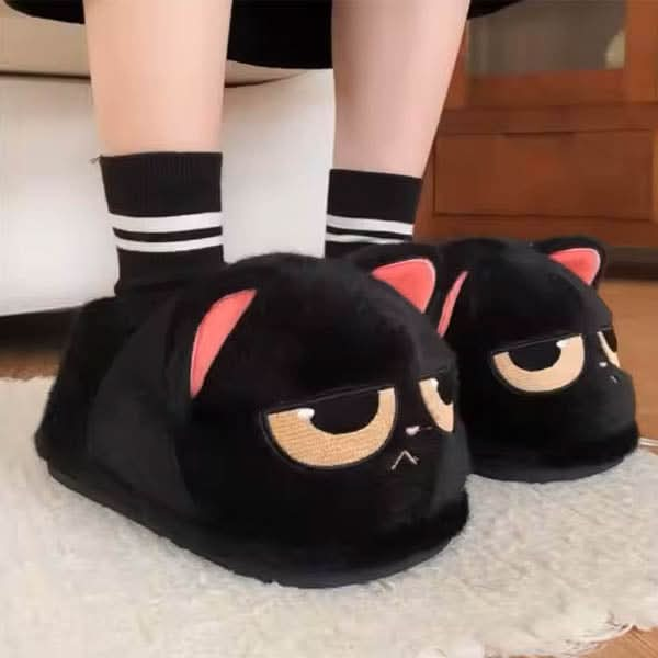 Cute Black Cat Slippers