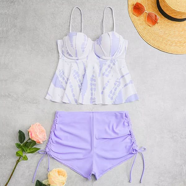 Retro Chic High-Waist Tankini Set with Shorts