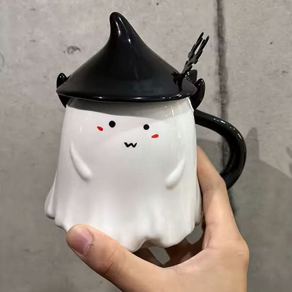 Adorable Halloween Devil Ghost Mugs with Lids & Spoons