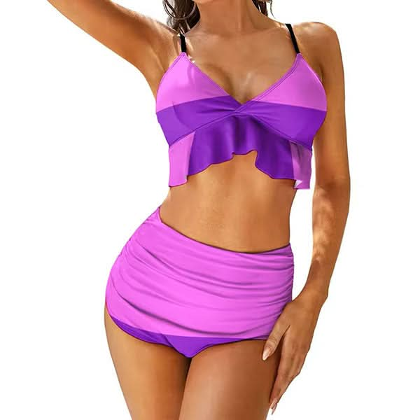 Midnight Dip Two Tone High Waist Bikini Set